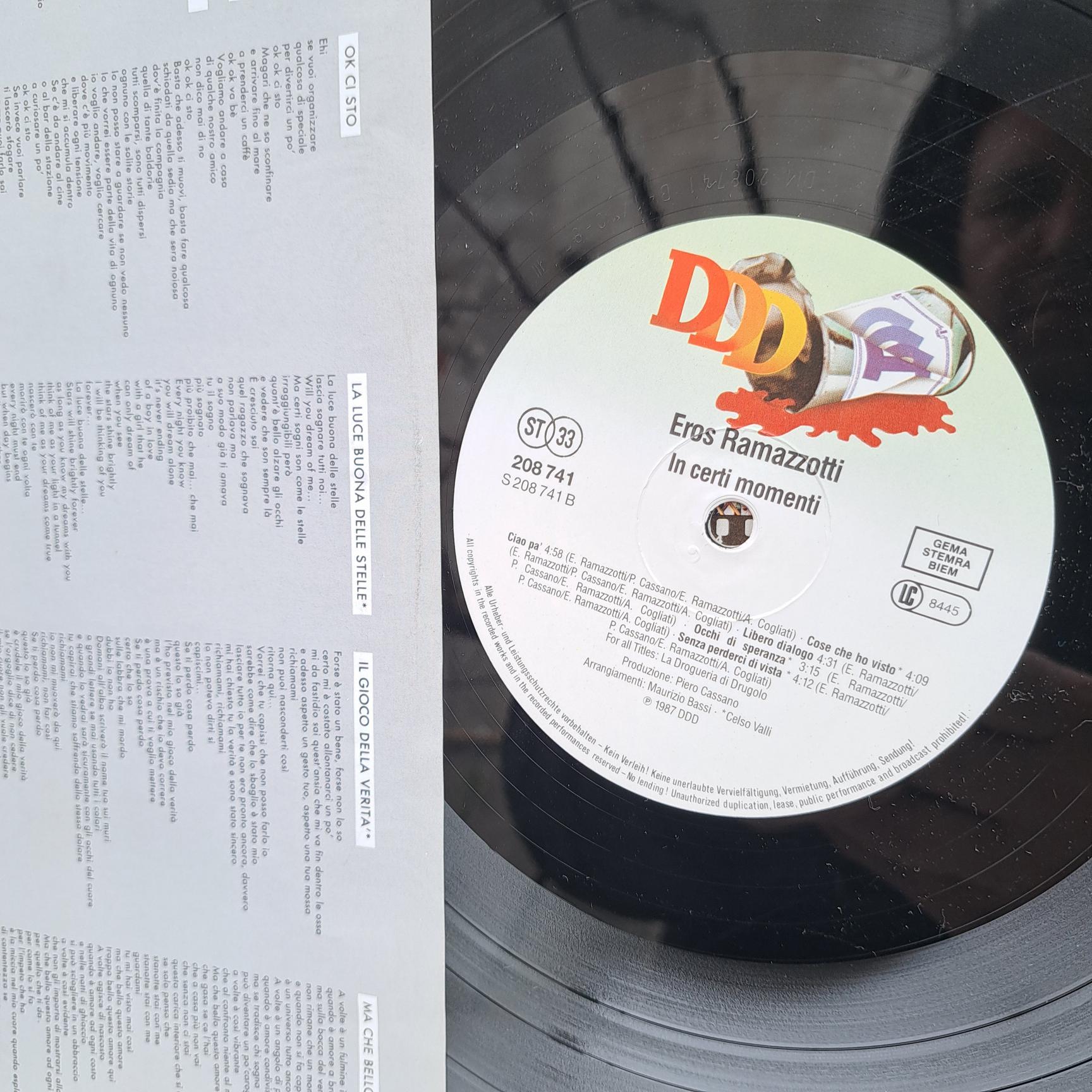 Eros Ramazzotti – In Certi Momenti - Disc VINIL LP VG+ - imagine 2