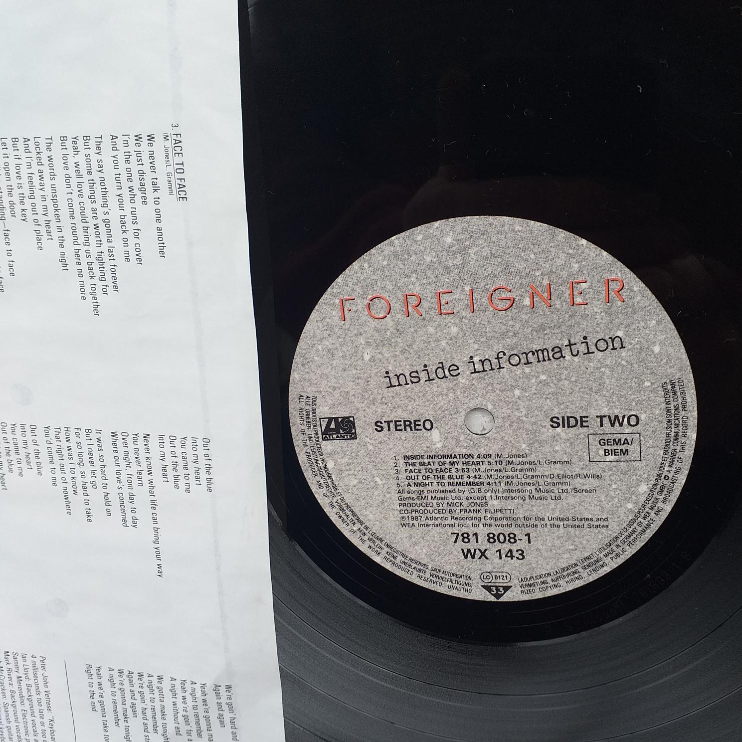 Foreigner – Inside Information - Disc VINIL LP EX - imagine 2