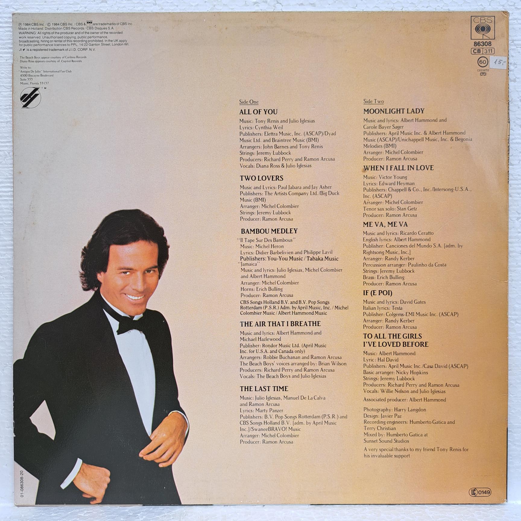 Julio Iglesias – 1100 Bel Air Place Disc VINIL LP VG+ - imagine 2