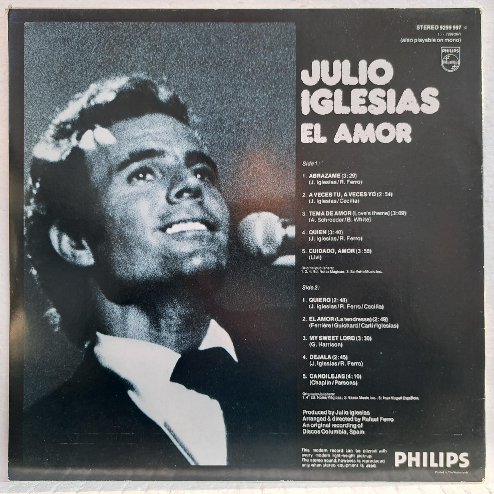 Julio Iglesias – El Amor - Disc VINIL LP VG+ - imagine 3