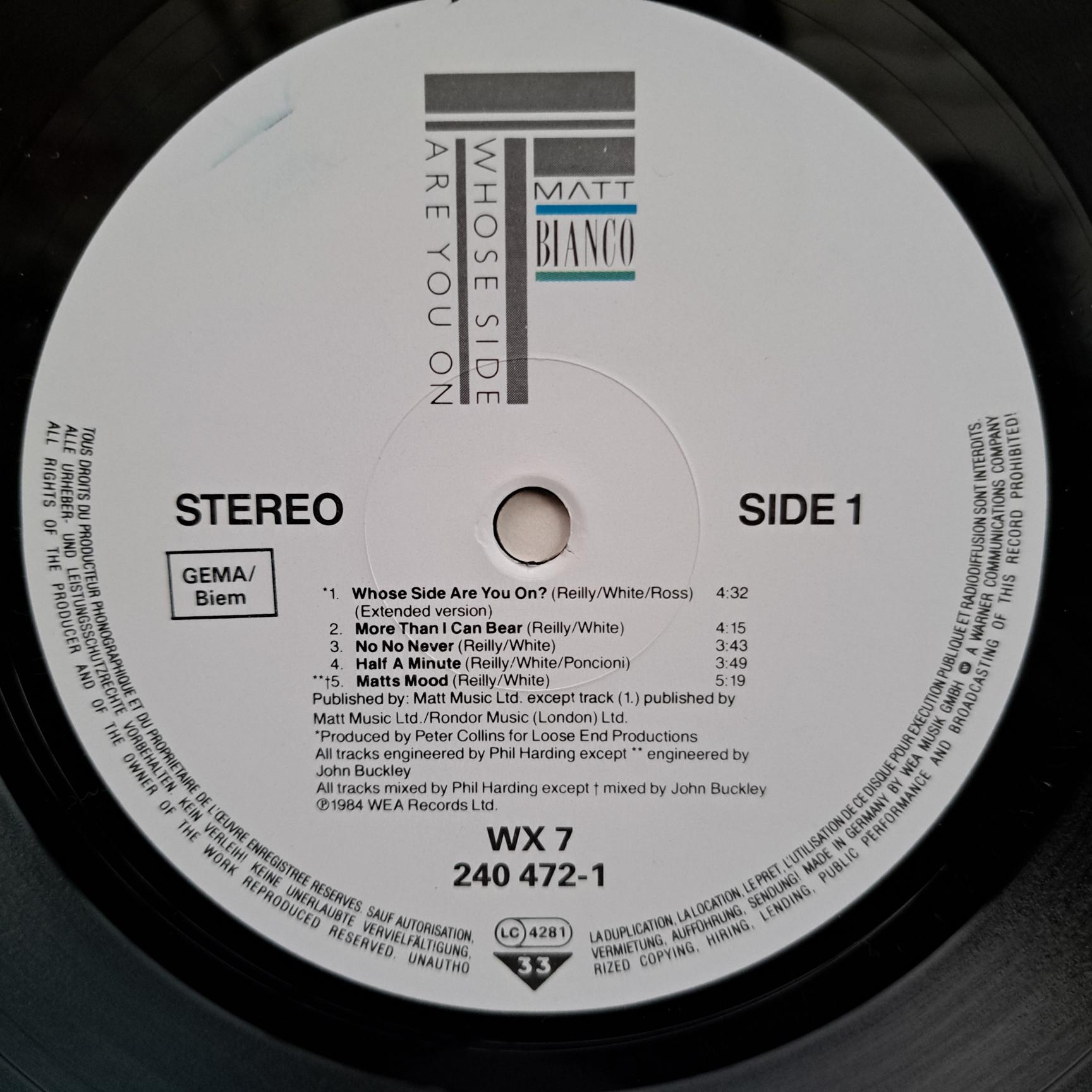 Matt Bianco – Whose Side Are You On - Disc VINIL LP VG VG+ - imagine 2