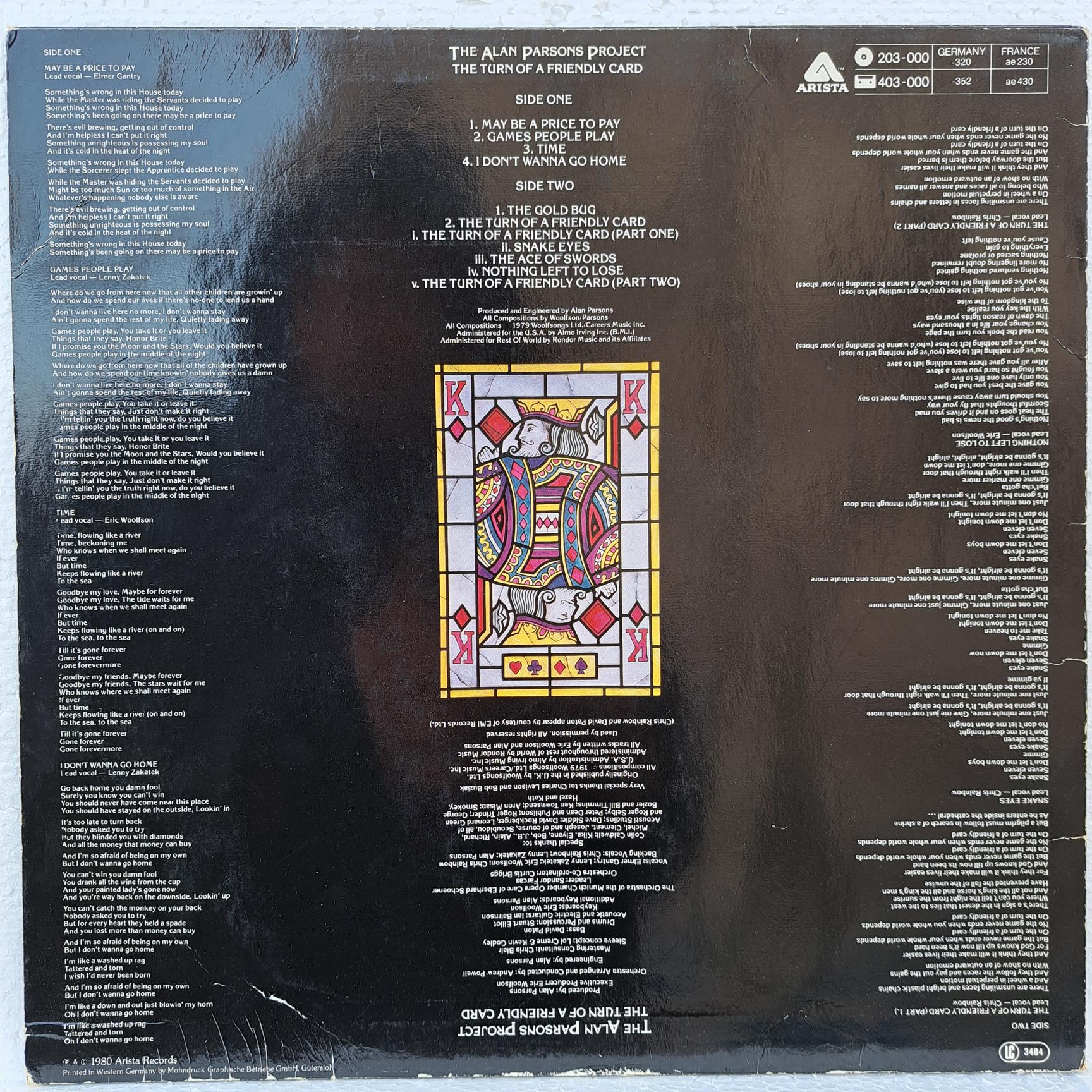 The Alan Parsons Project – The Turn Of A Friendly Card - Disc VINIL LP VG VG+ - imagine 3