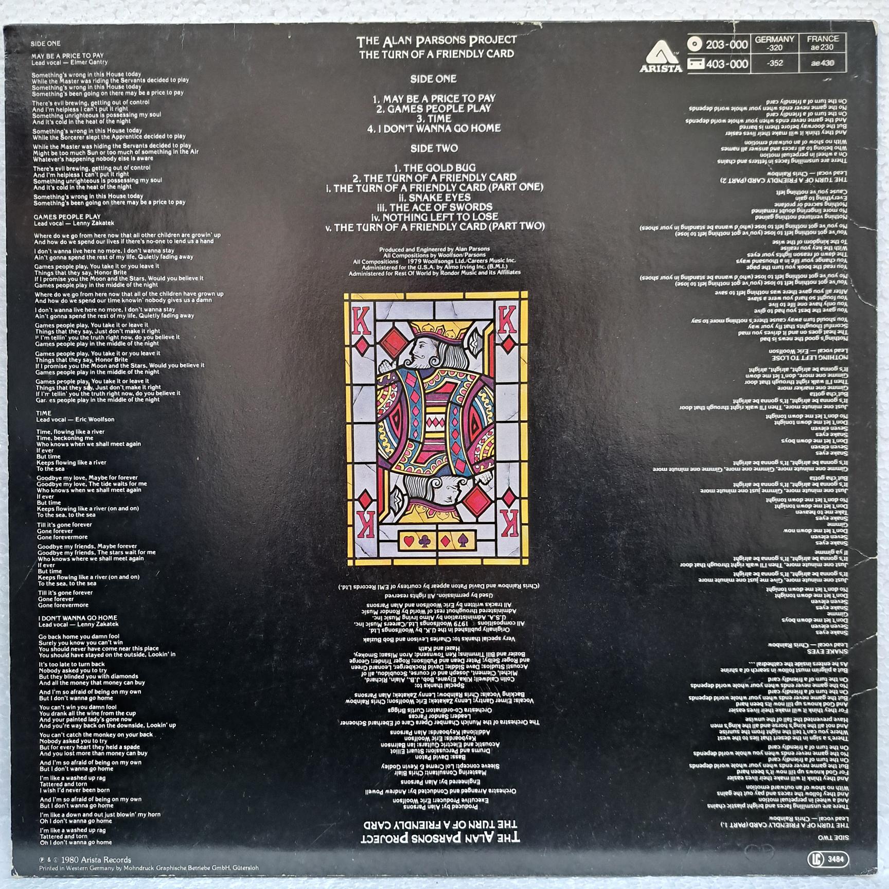 The Alan Parsons Project – The Turn Of A Friendly Card - Disc VINIL LP EX - imagine 3