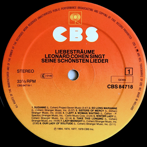 Leonard Cohen – Liebesträume – Disc VINIL LP VG - imagine 2