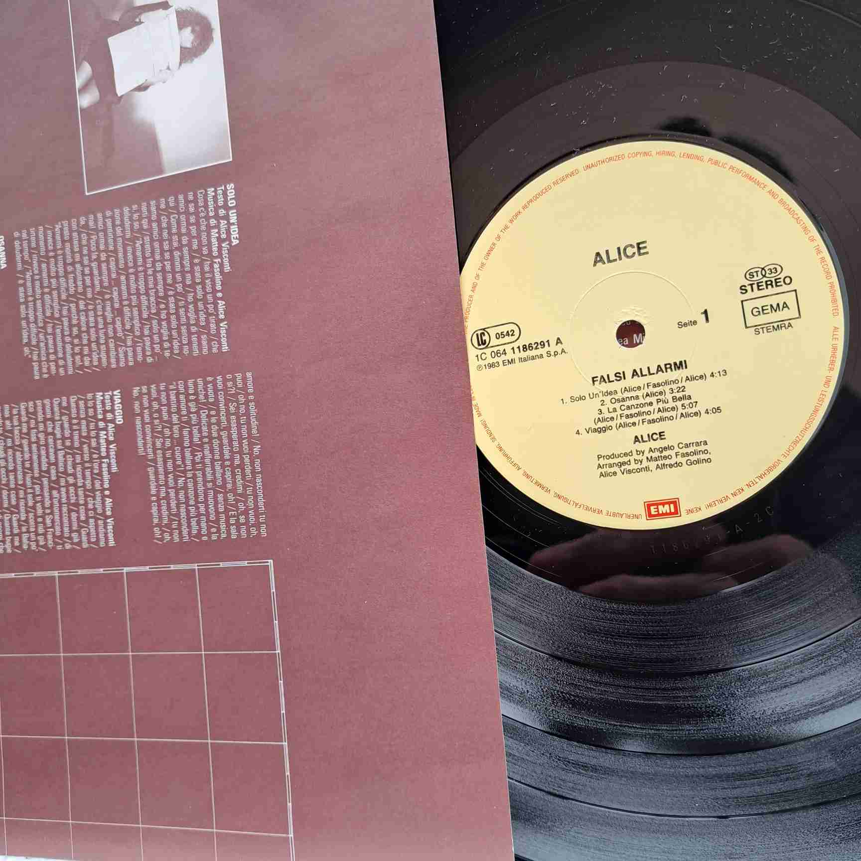 Alice – Falsi Allarmi - Disc VINIL LP VG VG+ - imagine 2