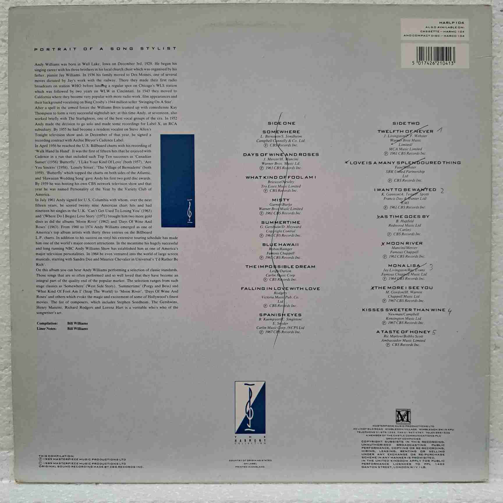 Andy Williams – Portrait Of A Song Stylist - Disc VINIL LP VG VG+ - imagine 3
