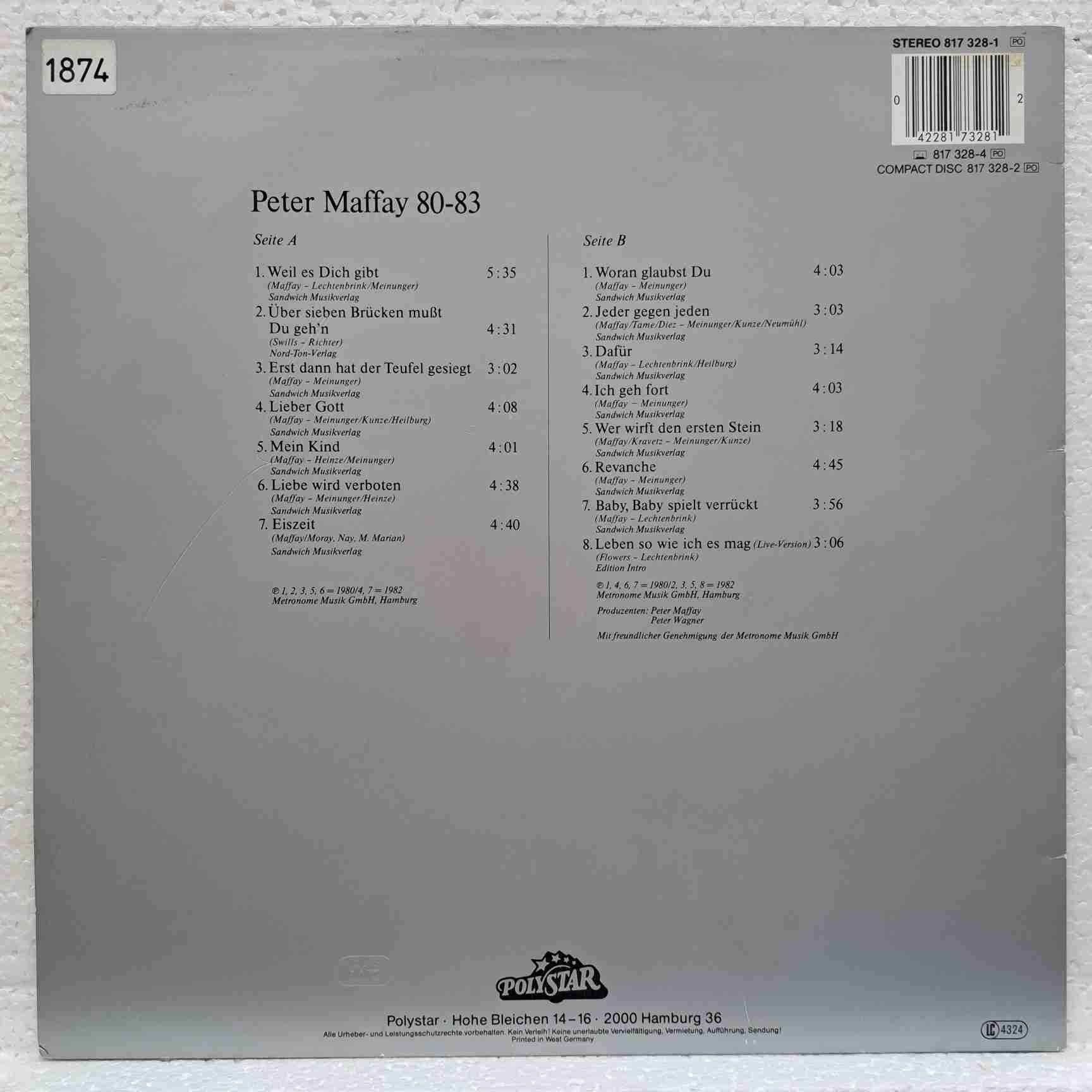 Peter Maffay – 80-83 - Disc VINIL LP VG VG+ - imagine 3
