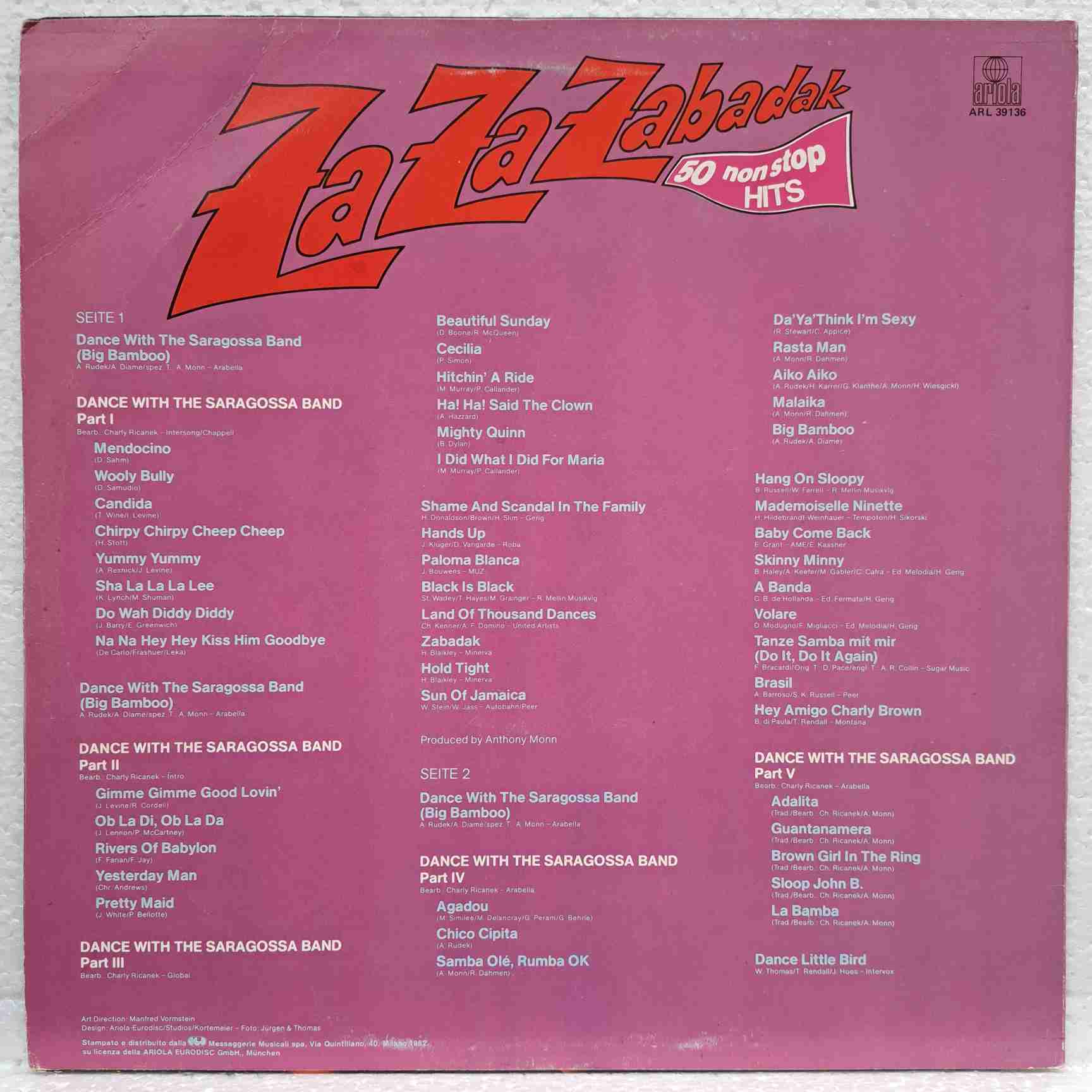 Saragossa Band – Za Za Zabadak - 50 Non Stop Hits- Dance With The Saragossa Band - Disc VINIL LP VG+ - imagine 3
