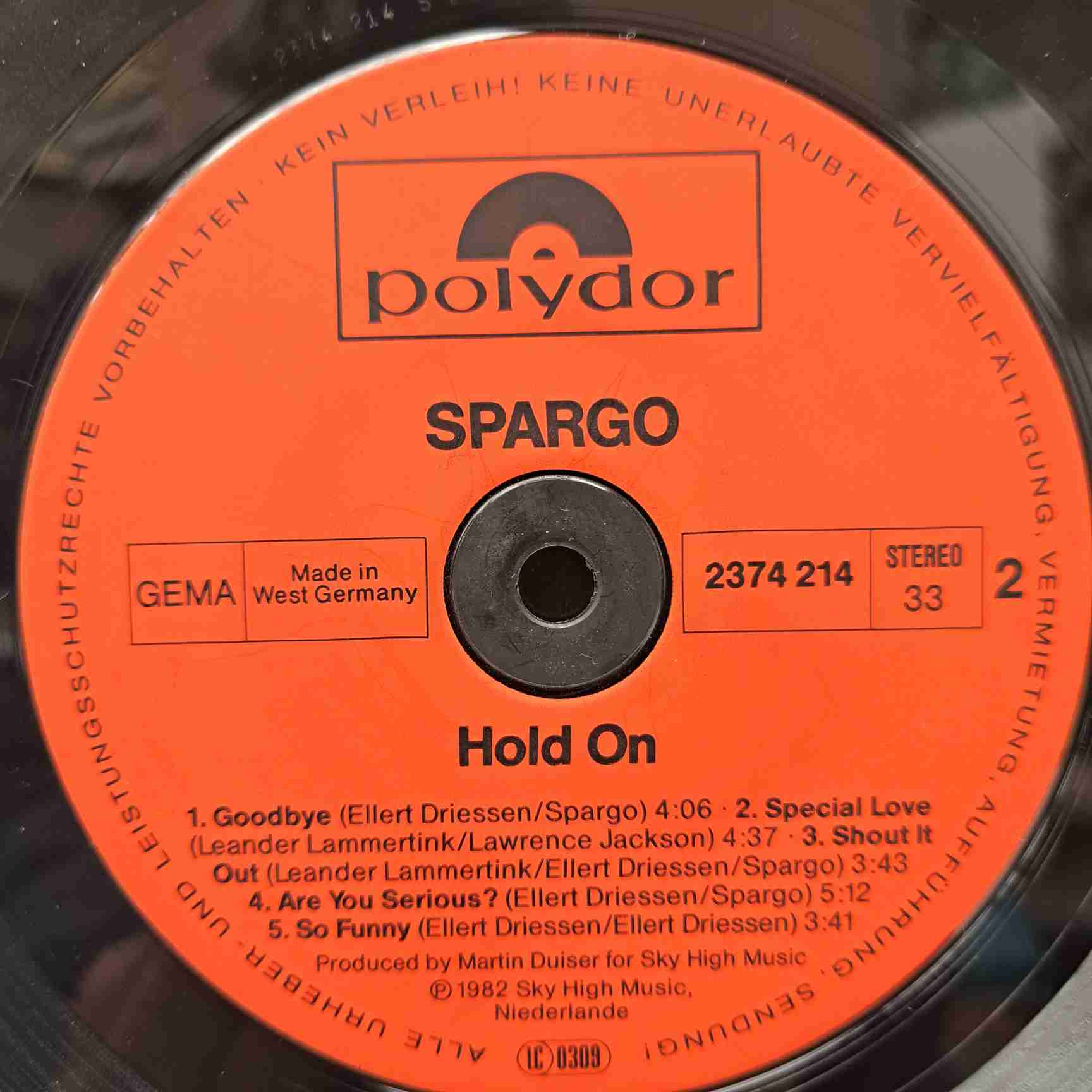 Spargo – Hold On - Disc VINIL LP VG+ - imagine 2