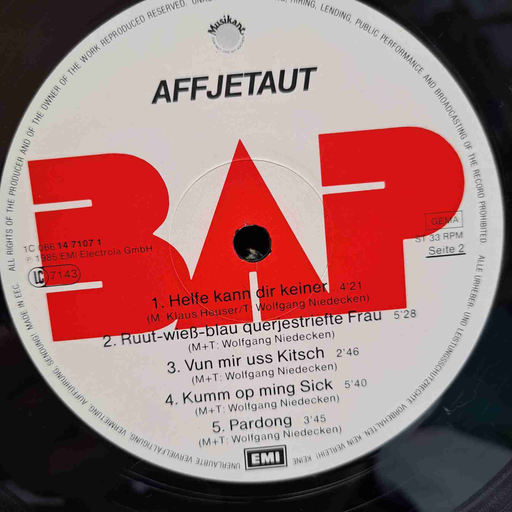 Wolfgang Niedecken's BAP – Affjetaut - Disc VINIL LP VG+ - imagine 2