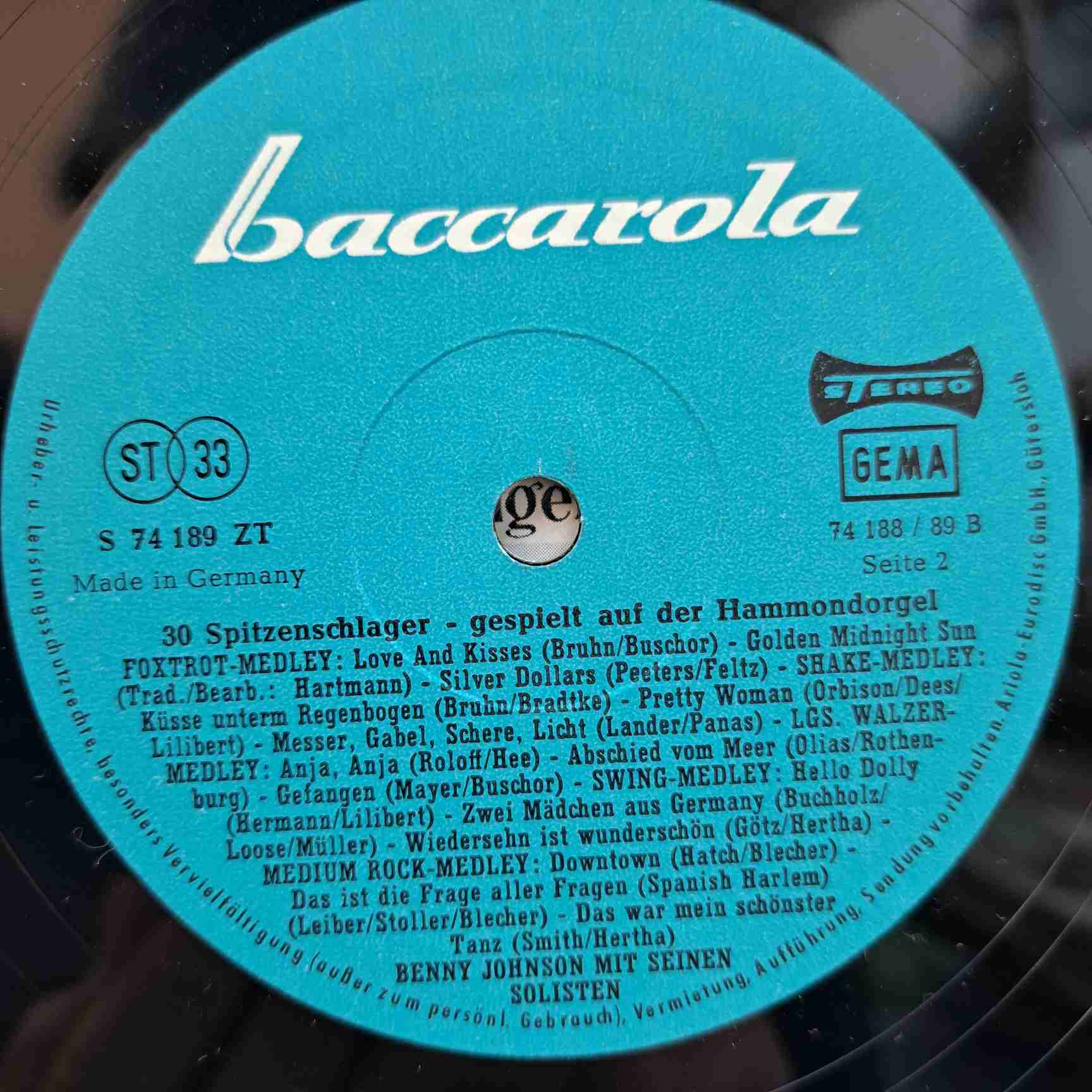 Benny Johnson – 30 Spitzen-Schlager Gespielt Auf Der Hammondorgel - Disc VINIL LP VG - imagine 2