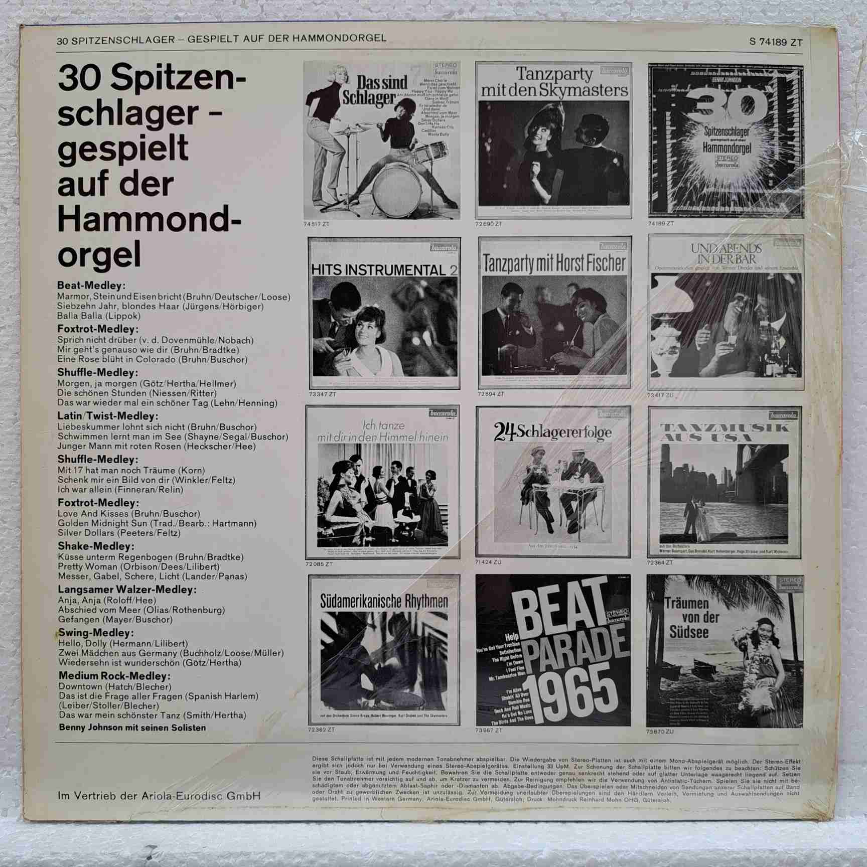 Benny Johnson – 30 Spitzen-Schlager Gespielt Auf Der Hammondorgel - Disc VINIL LP VG - imagine 3