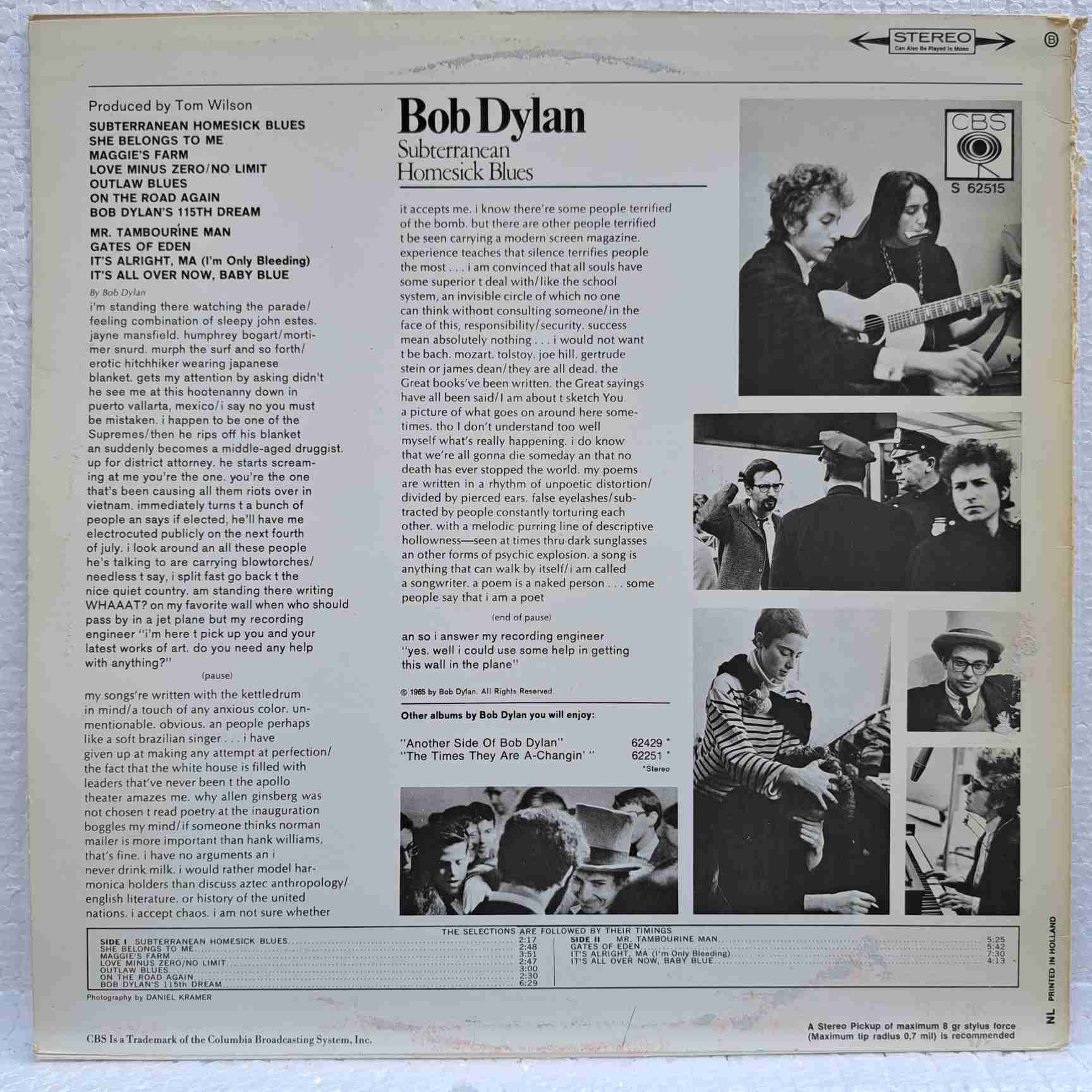 Bob Dylan – Subterranean Homesick Blues - Disc VINIL LP VG - imagine 3