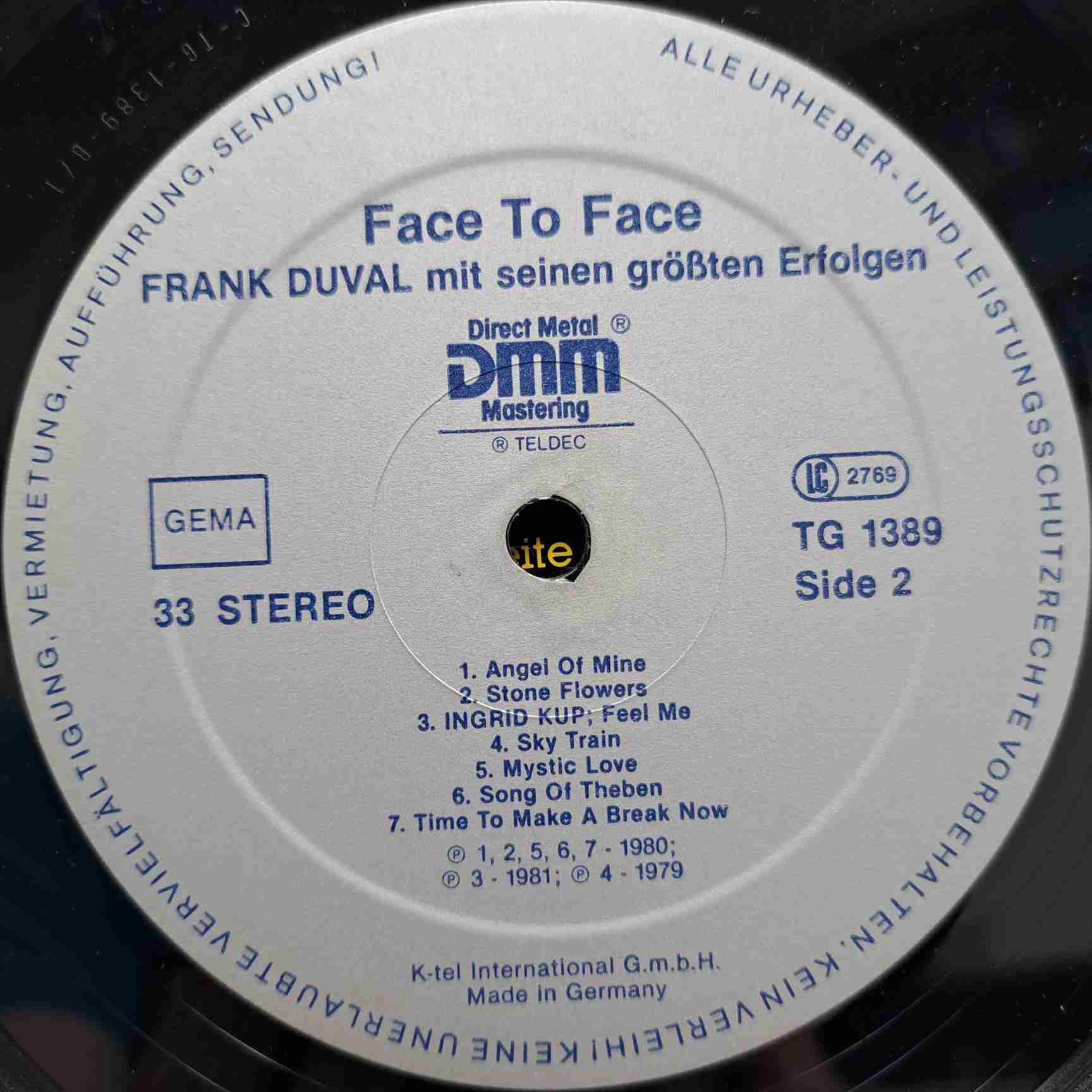 Frank Duval – Face To Face - Disc VINIL LP VG - imagine 2