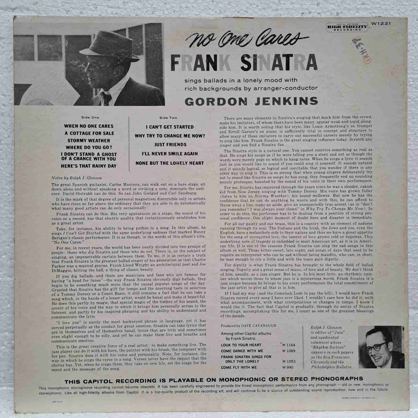 Frank Sinatra – No One Cares - Disc VINIL LP VG US - imagine 3