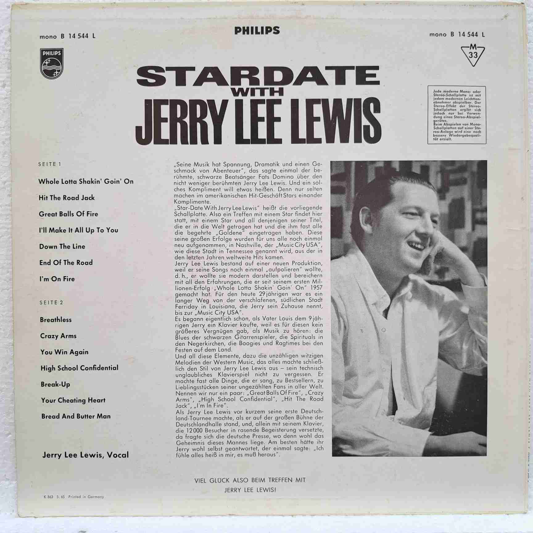 Jerry Lee Lewis – Stardate With Jerry Lee Lewis - Disc VINIL LP VG - imagine 3
