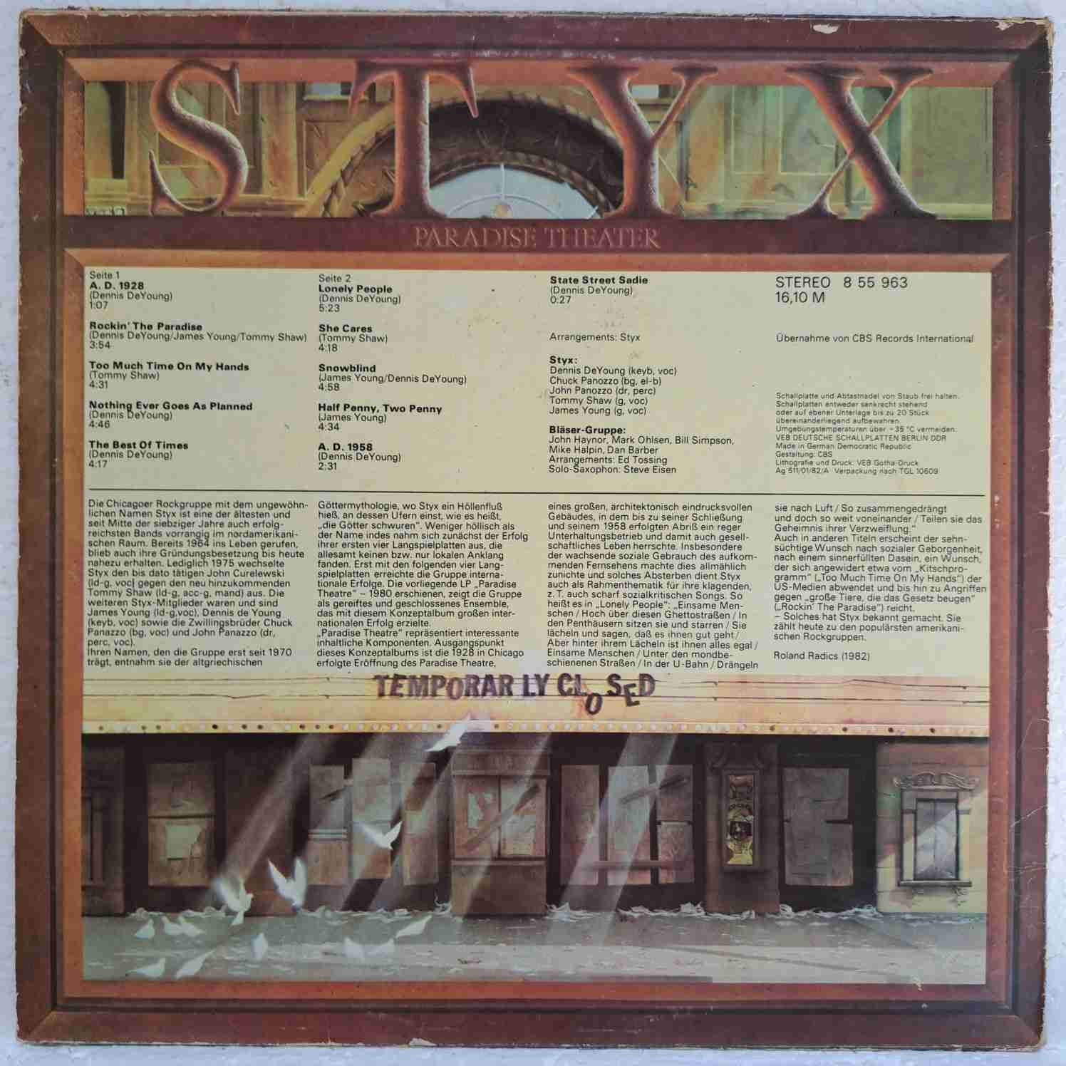 Styx – Paradise Theatre - Disc VINIL LP VG VG+ - imagine 3