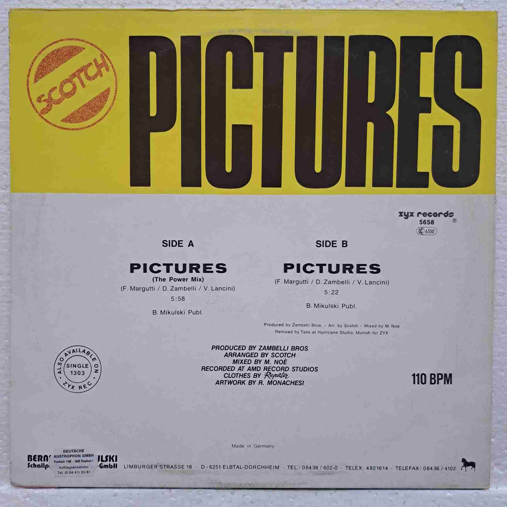 Scotch – Pictures (The Power Mix) - Disc Vinil MAXI 45 RPM EX - imagine 3
