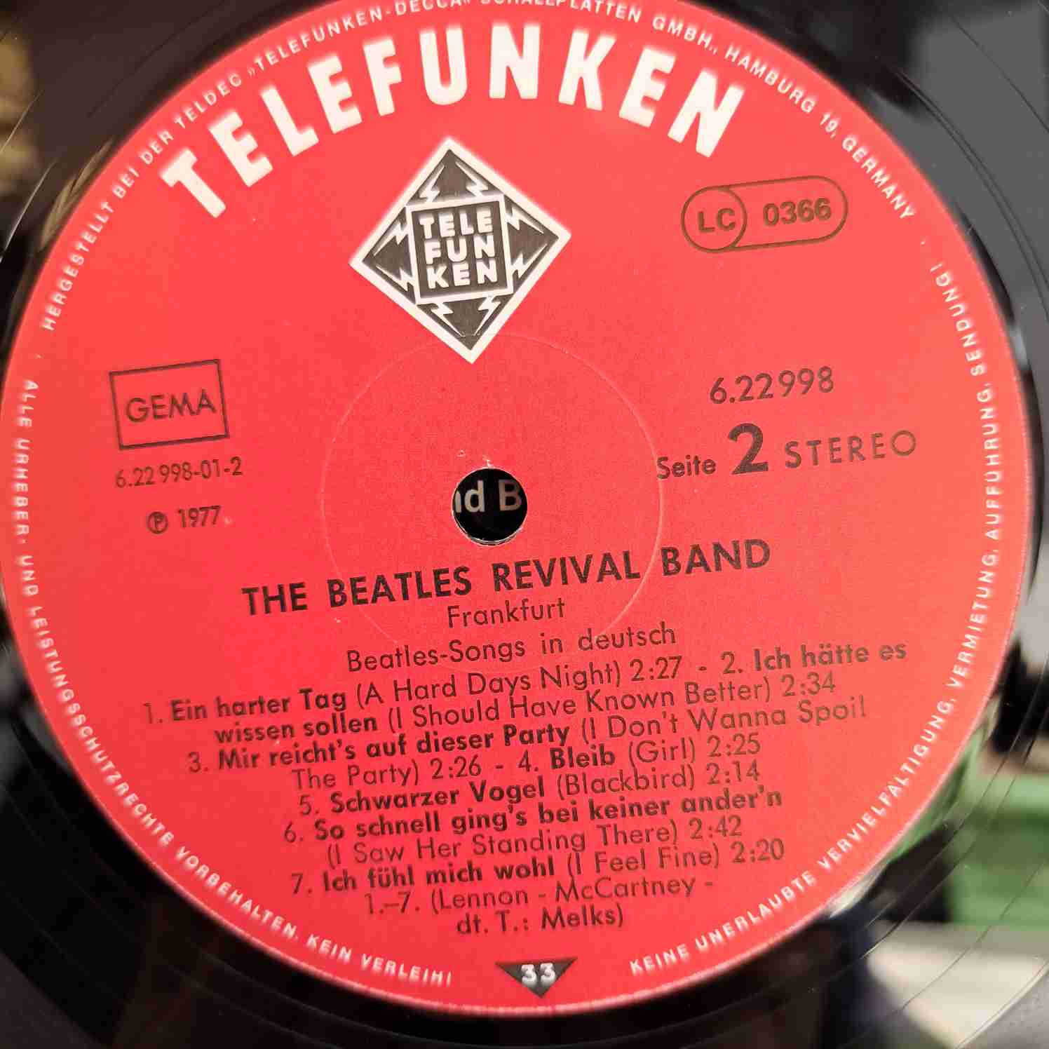The Beatles Revival Band Frankfurt – Beatles Songs In Deutsch - Disc Vinil LP VG+ - imagine 2