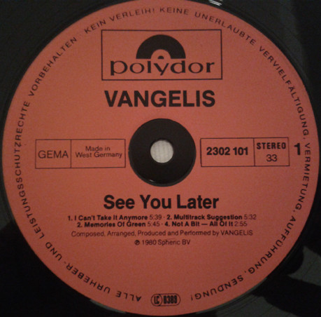 Vangelis – See You Later - Disc Vinil LP EX - imagine 2