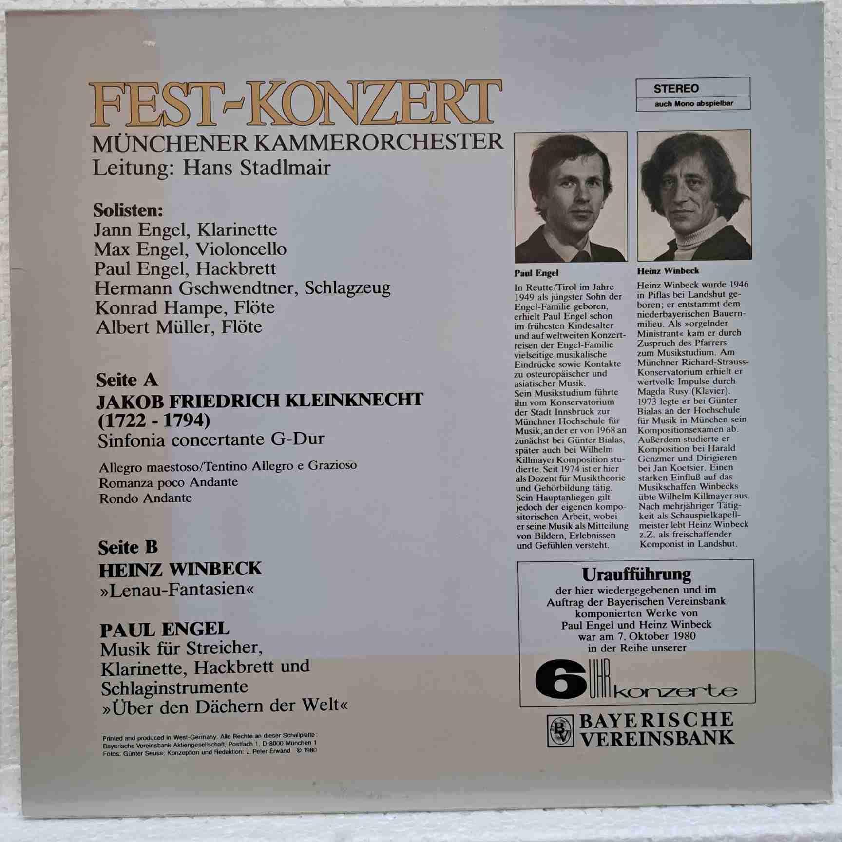 J. F. Kleinknecht, H. Winbeck, P. Engel Münchener Kammerorchester – Fest-Konzert - Disc VINIL LP VG+ - imagine 4