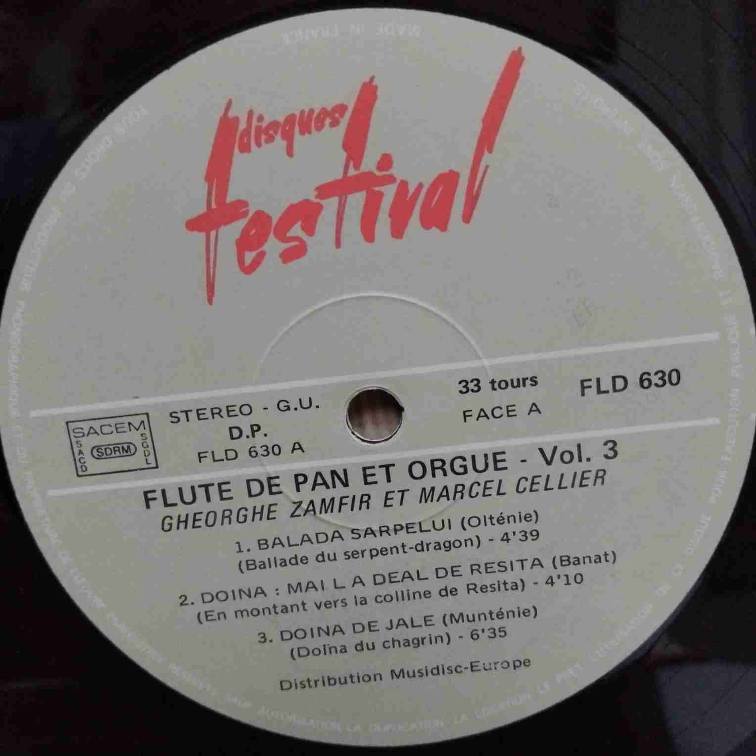 Gheorghe Zamfir - Marcel Cellier – Improvisation Pour Flûte De Pan Et Orgue Vol. 3 - Disc VINIL LP VG - imagine 2