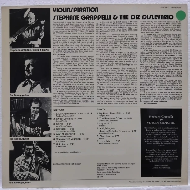 Stephane Grappelli & The Diz Disley Trio – Violinspiration - Disc VINIL LP VG VG+ - imagine 3